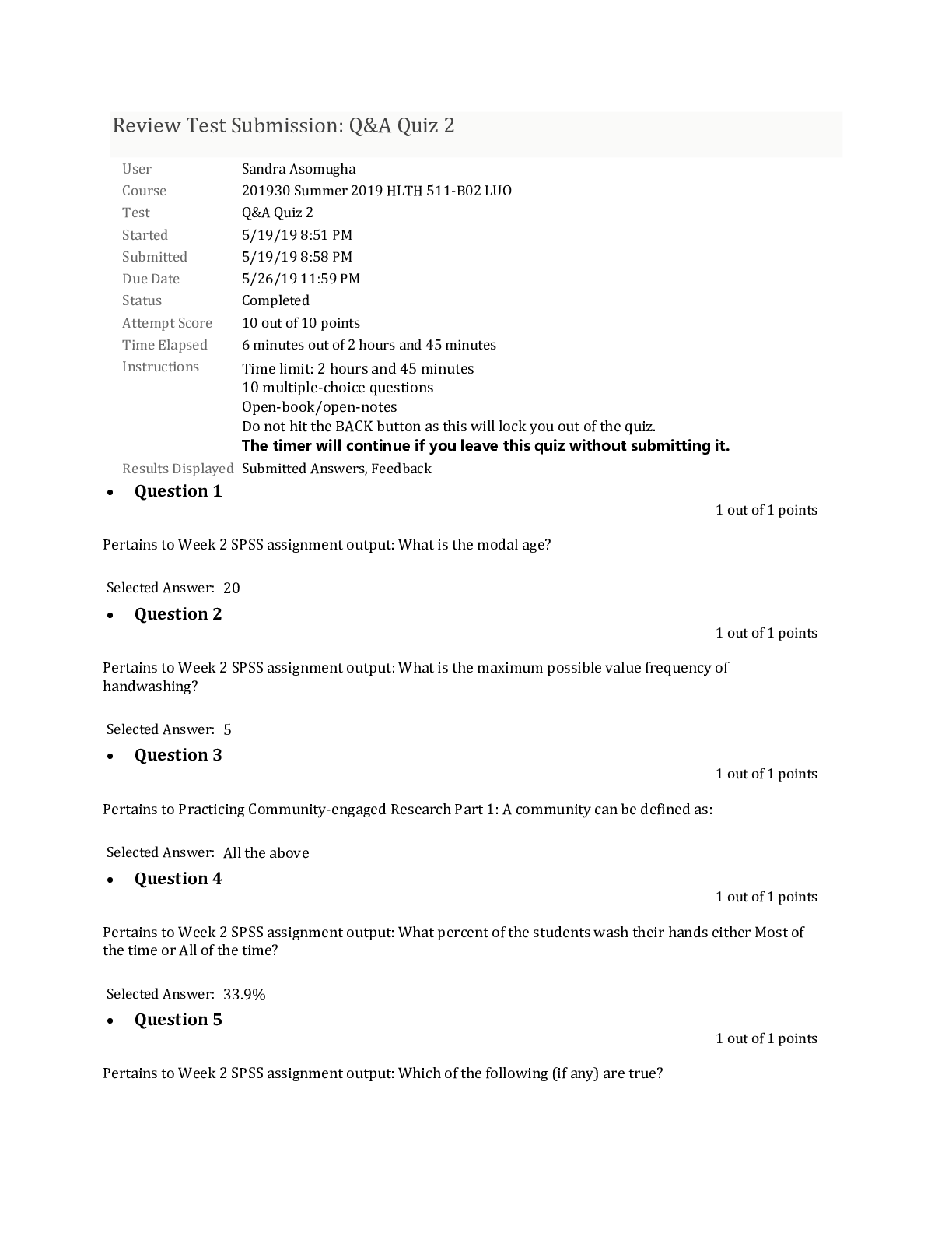Preview image of HLTH 511 Quizzes Complete Solution document